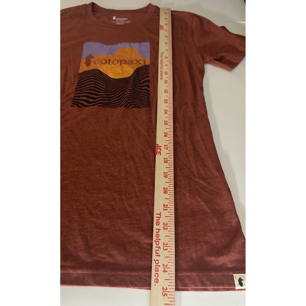 Cotopaxi Vibe Graphic Organic Cotton T-Shirt Sz XS Rust Brown Llama Logo Sunset - Picture 9 of 10